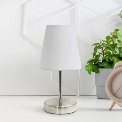 10.5" Petite Metal Stick Bedside Table Desk Lamp In Sand Nickel With Fabric Shade White - Creekwood Home 11 10.5" Petite Metal Stick Bedside Table Desk Lamp In Sand Nickel With Fabric Shade White - Creekwood Home -Home Decoration GUEST 7bb95a77 6041 4be6 bdad 16553504149e