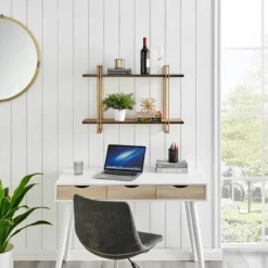 32.3" X 22" 2 Tier Metal And Wood Hanging Bracket Wall Mounted Shelf Gold - Danya B. 15 32.3" X 22" 2 Tier Metal And Wood Hanging Bracket Wall Mounted Shelf Gold - Danya B. -Home Decoration GUEST 7cfa89d0 31b0 43bf a56e 36953b3f4398