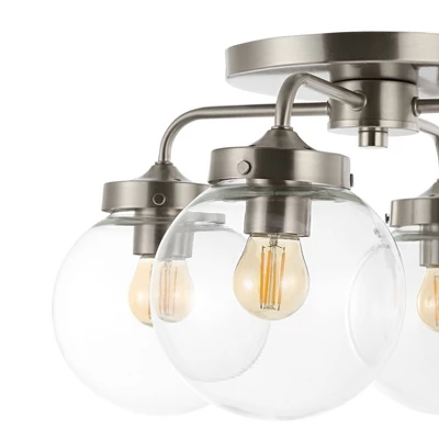 18" 4-Light Piper Farmhouse Rustic Iron/Glass LED Semi Flush Mount Nickel/Clear - JONATHAN Y 7 18" 4-Light Piper Farmhouse Rustic Iron/Glass LED Semi Flush Mount Nickel/Clear - JONATHAN Y - Image 5