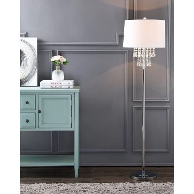 61" Crystal/Metal Abigail Floor Lamp (Includes LED Light Bulb) Silver - JONATHAN Y 3 61" Crystal/Metal Abigail Floor Lamp (Includes LED Light Bulb) Silver - JONATHAN Y