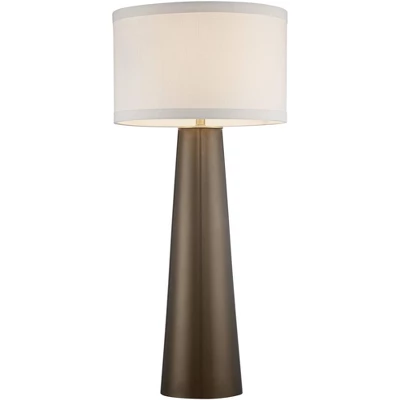 Possini Euro Design Karen Modern Table Lamp 36" Tall Dark Gold Glass Off White Fabric Drum Shade For Bedroom Living Room Bedside Nightstand Office 7 Possini Euro Design Karen Modern Table Lamp 36" Tall Dark Gold Glass Off White Fabric Drum Shade For Bedroom Living Room Bedside Nightstand Office - Image 5