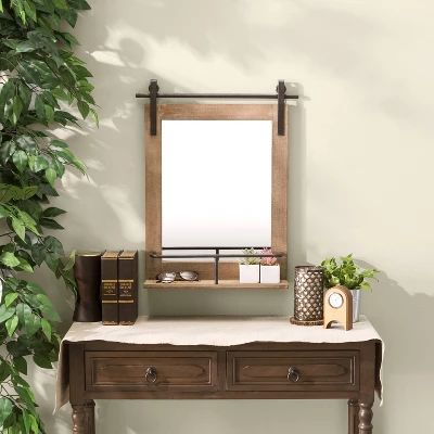 Wall Mount Barn Mirror With Wood Shelf And Iron Hardware - Danya B. 4 Wall Mount Barn Mirror With Wood Shelf And Iron Hardware - Danya B. - Image 2