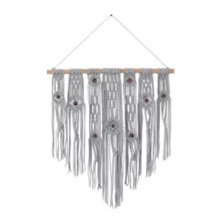 Cotton Macrame Waved Intricately Wall Decor With Beaded Fringe Tassels Gray - Olivia & May