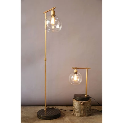 Metal And Wood Floor Lamp With Glass Globe Shade Gold - Storied Home 3 Metal And Wood Floor Lamp With Glass Globe Shade Gold - Storied Home