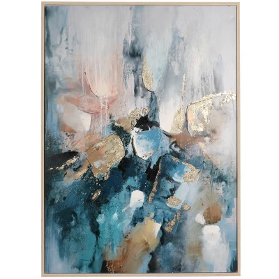 Canvas Abstract Watercolor Blotch Framed Wall Art With Gold Foil Accent Blue - Olivia & May 6 Canvas Abstract Watercolor Blotch Framed Wall Art With Gold Foil Accent Blue - Olivia & May - Image 4