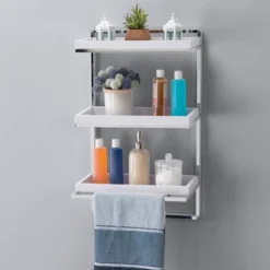 10.5" X 16" 3 Tier Wall Shelving Unit With Towel Rack And Trays Chrome/White - Danya B.