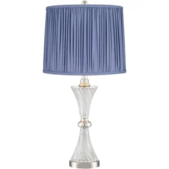 Regency Hill Luca Modern Table Lamps Set Of 2 25 1/2" High Twisted Glass With USB Charging Port Blue Shirred Shade For Bedroom Living Room Desk Office -Home Decoration GUEST 880ef1a0 4fed 4512 ae4c 3a372f00034d