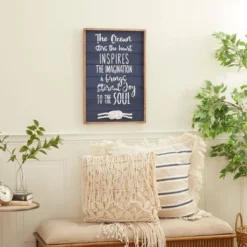 Wood Sign Ocean Wall Decor With Knotted Ropes Blue - Olivia & May