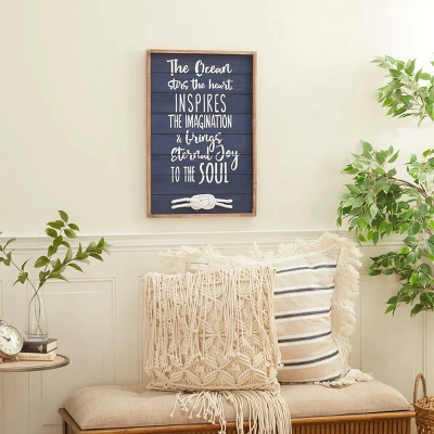 Wood Sign Ocean Wall Decor With Knotted Ropes Blue - Olivia & May 3 Wood Sign Ocean Wall Decor With Knotted Ropes Blue - Olivia & May