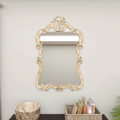 Wood Carved Acanthus Wall Mirror With Arched Top And Distressing Cream - Olivia & May 10 Wood Carved Acanthus Wall Mirror With Arched Top And Distressing Cream - Olivia & May - Image 8