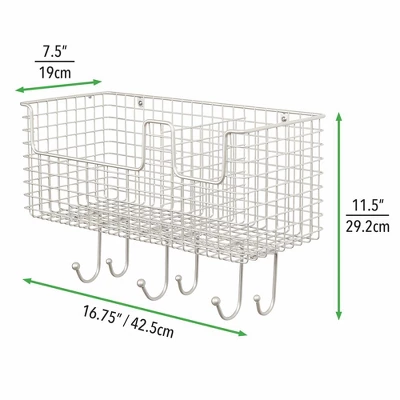MDesign Metal Storage Organizer Basket With 6 Hooks - Wall Mount 5 MDesign Metal Storage Organizer Basket With 6 Hooks - Wall Mount - Image 3