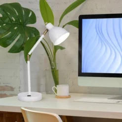 23" Mid-Century Adjustable Metal Desk Lamp With Power Outlet White - Cresswell Lighting 9 23" Mid-Century Adjustable Metal Desk Lamp With Power Outlet White - Cresswell Lighting -Home Decoration GUEST 8da6f77c 301a 4782 9eb2 776da314fe30