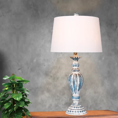 Distressed Candlestick Resin Table Lamp In Cottage Antique Blue - Fangio Lighting 3 Distressed Candlestick Resin Table Lamp In Cottage Antique Blue - Fangio Lighting