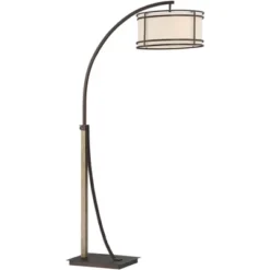 Franklin Iron Works Gentry Industrial Rustic Farmhouse Arc Floor Lamp 71 1/2" Tall Oil Rubbed Bronze Oatmeal Drum Shade For Living Room Reading Office -Home Decoration GUEST 919353da 988c 439f 9866 0be4dc8ed225