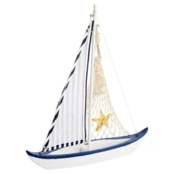 Juvale Wooden Sailing Boat Home Decor, Beach Nautical Design Sailboat With Ship's Wheel, 13 X 15 X 3 In -Home Decoration GUEST 91a6477a 7953 4e4a aebb 65ddb8d2dc41