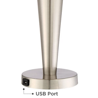 360 Lighting Geoff Modern Table Lamps 26" High Set Of 2 Brushed Nickel With USB Charging Port Cream Burlap Drum Shade For Bedroom Living Room Desk 4 360 Lighting Geoff Modern Table Lamps 26" High Set Of 2 Brushed Nickel With USB Charging Port Cream Burlap Drum Shade For Bedroom Living Room Desk - Image 2