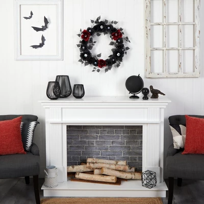 Nearly Natural 24” Eyeball Rose Halloween Artificial Wreath 5 Nearly Natural 24” Eyeball Rose Halloween Artificial Wreath - Image 3