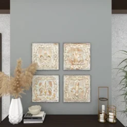 Metal Fleur De Lis Embossed Wall Decor Set Of 4 Brass - Olivia & May -Home Decoration GUEST 943dfa85 0a58 4e5e 8ad2 a15c2aea72ae