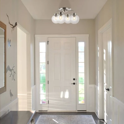 18" 4-Light Piper Farmhouse Rustic Iron/Glass LED Semi Flush Mount Nickel/Clear - JONATHAN Y 5 18" 4-Light Piper Farmhouse Rustic Iron/Glass LED Semi Flush Mount Nickel/Clear - JONATHAN Y - Image 3