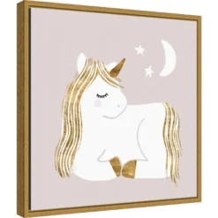 16" X 16" Sleepy Unicorn II By Victoria Barnes Framed Canvas Wall Art - Amanti Art
