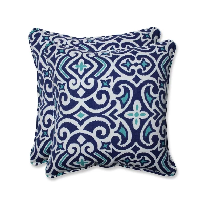 New Damask 2pc Outdoor/Indoor Throw Pillows Marine Blue - Pillow Perfect 6 New Damask 2pc Outdoor/Indoor Throw Pillows Marine Blue - Pillow Perfect - Image 4