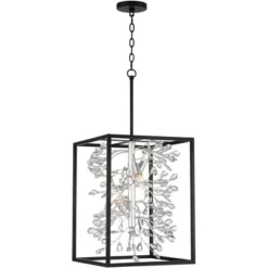 Possini Euro Design Black Silver Pendant Chandelier 15 1/4" Wide Modern Clear Crystal Flower Vine 4-Light Fixture For Dining Room House -Home Decoration GUEST 99db8f24 c254 4107 8bfb 1b186ddf050c