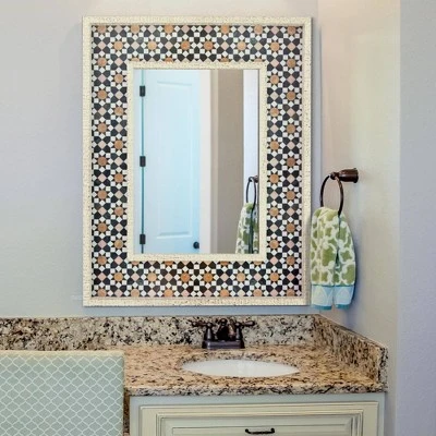 13" X 19" Geometric Tiled Print Distressed Raised Lip Double Framed Accent Mirror White - Head West 6 13" X 19" Geometric Tiled Print Distressed Raised Lip Double Framed Accent Mirror White - Head West - Image 4