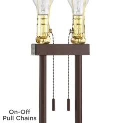 Franklin Iron Works Rustic Industrial Farmhouse Floor Lamps With Tray Table USB Port 62" Tall Set Of 2 Bronze Walnut Linen Shade For Living Room -Home Decoration GUEST 9acb26fc 413d 40c7 9367 4dfd21cbdc75