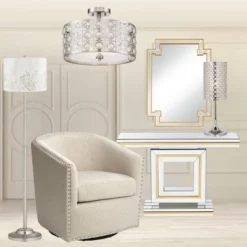 Possini Euro Design Saira Modern Ceiling Light Semi Flush Mount Fixture 16" Wide Brushed Nickel Crystal Organza Drum Shade For Bedroom Kitchen Hallway -Home Decoration GUEST 9c5390be 314f 4d95 b950 d5ae24fbf424