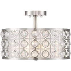Possini Euro Design Saira Modern Ceiling Light Semi Flush Mount Fixture 16" Wide Brushed Nickel Crystal Organza Drum Shade For Bedroom Kitchen Hallway -Home Decoration GUEST 9c73e09a 98ef 4c68 9a02 efdb8bc9e6ed