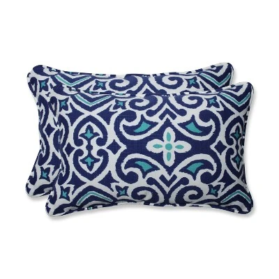 New Damask 2pc Outdoor/Indoor Throw Pillows Marine Blue - Pillow Perfect 4 New Damask 2pc Outdoor/Indoor Throw Pillows Marine Blue - Pillow Perfect - Image 2
