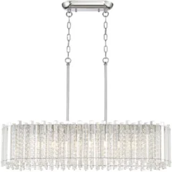 Possini Euro Design Mirabell Chrome Linear Island Pendant Chandelier 34" Wide Modern LED Clear Glass Crystal 6-Light Fixture For Dining Room Kitchen -Home Decoration GUEST a06855f6 6b6f 4844 9d9b 268029fc375e