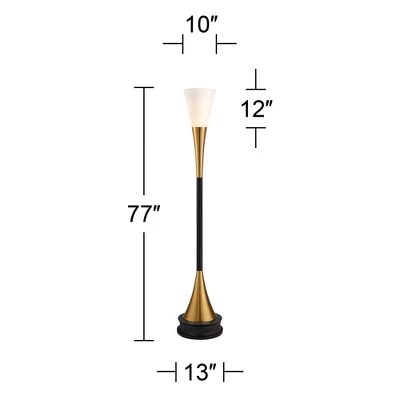 Possini Euro Design Piazza Modern Torchiere Floor Lamp With Riser 77" Tall Black Brass Metal White Glass Shade For Living Room Bedroom Office House 6 Possini Euro Design Piazza Modern Torchiere Floor Lamp With Riser 77" Tall Black Brass Metal White Glass Shade For Living Room Bedroom Office House - Image 4