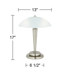 360 Lighting Deco Modern Accent Table Lamp 17" High Brushed Steel Touch On Off White Glass Dome Shade For Bedroom Bedside Nightstand Office Family -Home Decoration GUEST a14d70b2 4bc8 4819 97eb c87ec392f7f2