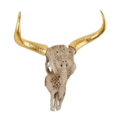 Polystone Cow Carved Skull Wall Decor - Olivia & May