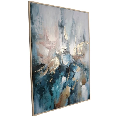 Canvas Abstract Watercolor Blotch Framed Wall Art With Gold Foil Accent Blue - Olivia & May 4 Canvas Abstract Watercolor Blotch Framed Wall Art With Gold Foil Accent Blue - Olivia & May - Image 2