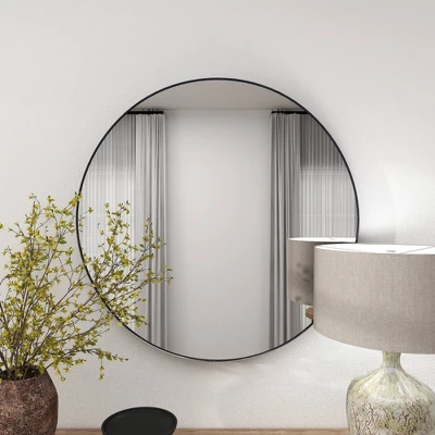 Contemporary Wood Round Wall Mirror - Olivia & May 8 Contemporary Wood Round Wall Mirror - Olivia & May - Image 6