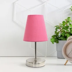 10.5" Petite Metal Stick Bedside Table Desk Lamp In Sand Nickel With Fabric Shade Pink - Creekwood Home 9 10.5" Petite Metal Stick Bedside Table Desk Lamp In Sand Nickel With Fabric Shade Pink - Creekwood Home -Home Decoration GUEST a65adc18 d1d4 4203 bf52 3657c41d6a7a