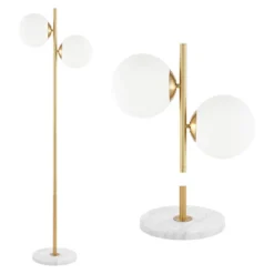 60.5" 2-Light Oscar Modern Parisian Candlestick Iron Floor Lamp (Includes LED Light Bulb) Brass Gold/White - JONATHAN Y -Home Decoration GUEST a7d47b78 1545 4dfb adb3 fbfc9f66b059