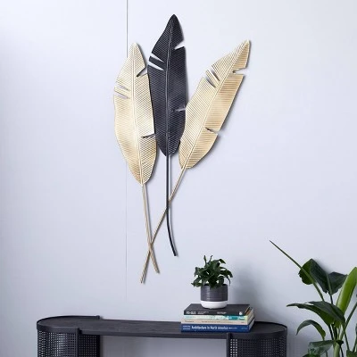 Metal Leaf Wall Decor Gold - Olivia & May 3 Metal Leaf Wall Decor Gold - Olivia & May