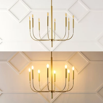 27.25" 8-Light Amoros Modern Mid-Century Iron LED Chandelier Gold Painting - JONATHAN Y 10 27.25" 8-Light Amoros Modern Mid-Century Iron LED Chandelier Gold Painting - JONATHAN Y - Image 8