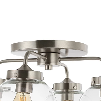 18" 4-Light Piper Farmhouse Rustic Iron/Glass LED Semi Flush Mount Nickel/Clear - JONATHAN Y 8 18" 4-Light Piper Farmhouse Rustic Iron/Glass LED Semi Flush Mount Nickel/Clear - JONATHAN Y - Image 6
