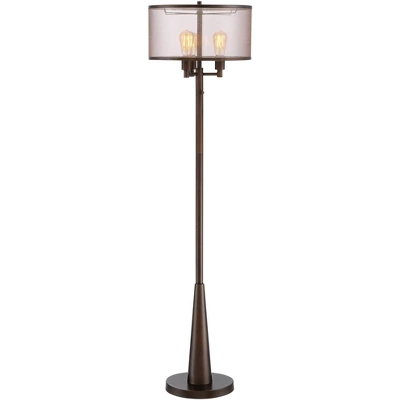 Franklin Iron Works Durango Rustic Farmhouse Floor Lamp 62" Tall Oiled Bronze Metal 3 Light LED Brown Sheer Drum Shade For Living Room Bedroom Office 8 Franklin Iron Works Durango Rustic Farmhouse Floor Lamp 62" Tall Oiled Bronze Metal 3 Light LED Brown Sheer Drum Shade For Living Room Bedroom Office - Image 6