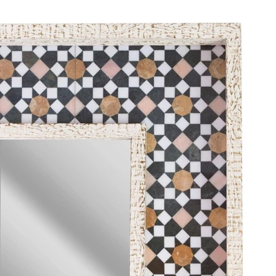 13" X 19" Geometric Tiled Print Distressed Raised Lip Double Framed Accent Mirror White - Head West 5 13" X 19" Geometric Tiled Print Distressed Raised Lip Double Framed Accent Mirror White - Head West - Image 3