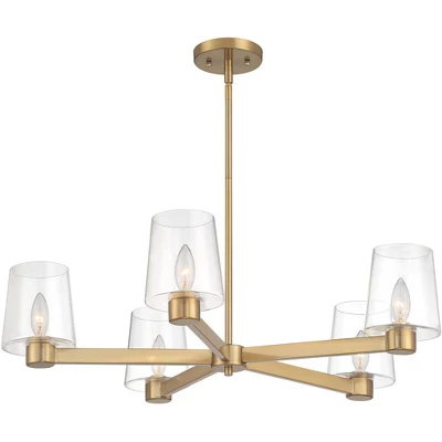 Possini Euro Design Satiny Gold Pendant Chandelier 27 1/4" Wide Modern Clear Glass Shades 5-Light Fixture For Dining Room House 8 Possini Euro Design Satiny Gold Pendant Chandelier 27 1/4" Wide Modern Clear Glass Shades 5-Light Fixture For Dining Room House - Image 6