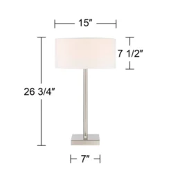 360 Lighting Andre 26 3/4" Tall Mid Century Modern Table Lamps Set Of 2 USB Port AC Power Outlet Silver Finish Metal White Shade Living Room Charging -Home Decoration GUEST aecb2008 6584 4164 ae28 bc2c92085d85