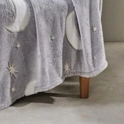 Star Moon Micro Plush All Season Throw Blanket 50" X 60" Gray By Plazatex