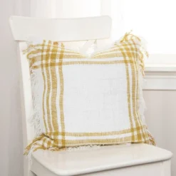 18"x18" Poly Filled Plaid Square Throw Pillow - Rizzy Home -Home Decoration GUEST b5d54443 e048 4d5b ade4 ddd47ad80d9c