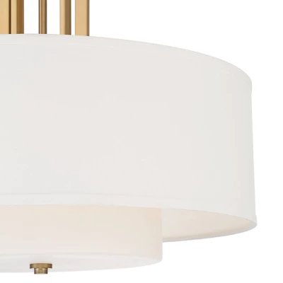 Possini Euro Design Sundry Warm Brass Pendant Chandelier 24" Wide Modern Double Drum Shades 4-Light Fixture For Dining Room House Foyer Kitchen Island 4 Possini Euro Design Sundry Warm Brass Pendant Chandelier 24" Wide Modern Double Drum Shades 4-Light Fixture For Dining Room House Foyer Kitchen Island - Image 2