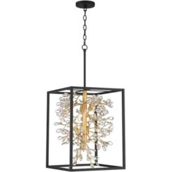 Possini Euro Design Carrine Black Gold Pendant Chandelier 15 1/4" Wide Modern Clear Crystal 4-Light Fixture For Dining Room House Foyer Kitchen Island -Home Decoration GUEST b735d13c 1eec 4f19 9423 8a87f77cc1fd
